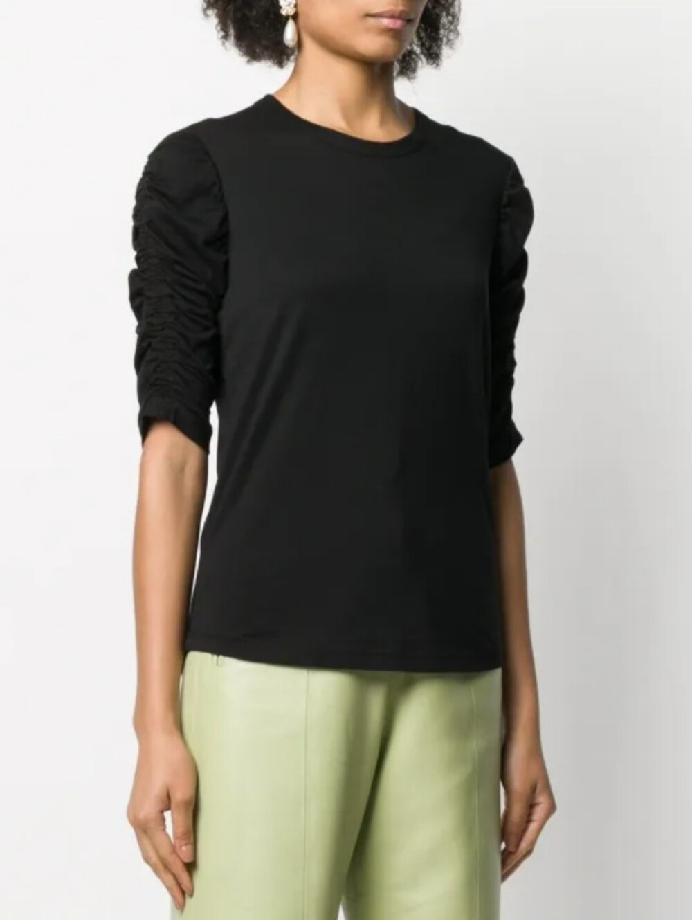 Veronica Beard WALDORF 3/4 Ruched Sleeve Crewneck
